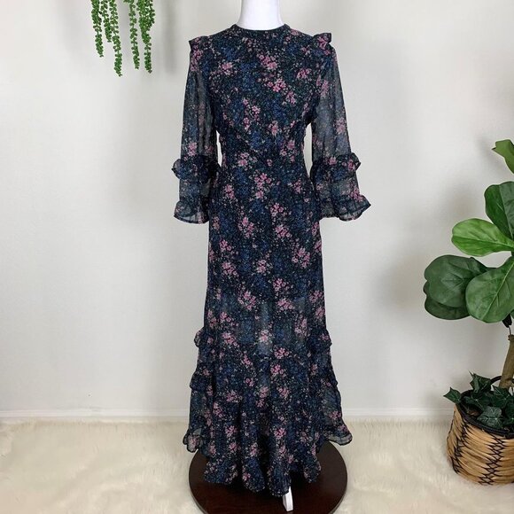 American Eagle Outfitters Dresses & Skirts - AE Studio S Black Floral Print High Neck Dress Cottagecore Whimsigoth